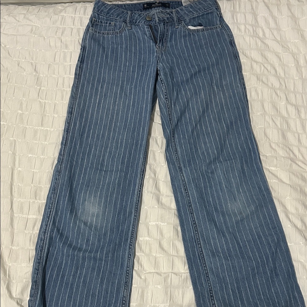 Hollister Women's Blue Pinstripe Straight Leg Jeans